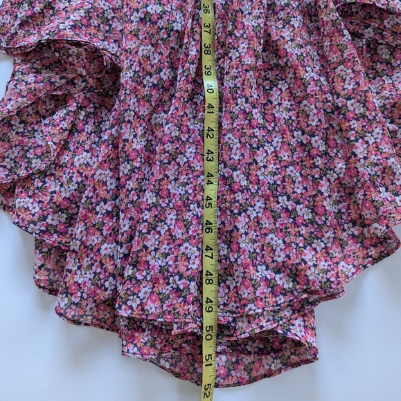 Express Ditsy Floral Button Front Belted Midi Dress Handkerchief Hem Pink White - Picture 12 of 14